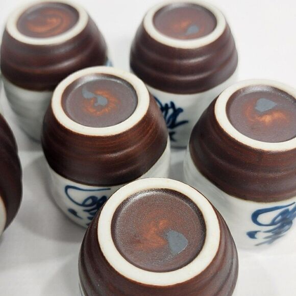 7pc Japanese Sake Set in Box Ceramic Hand Painted Blue White - Picture 11 of 12